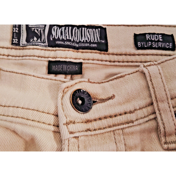 Social Collision Rude By Lip Service Jeans Men's 32x32 Beige Straight Leg Preppy - Picture 3 of 8